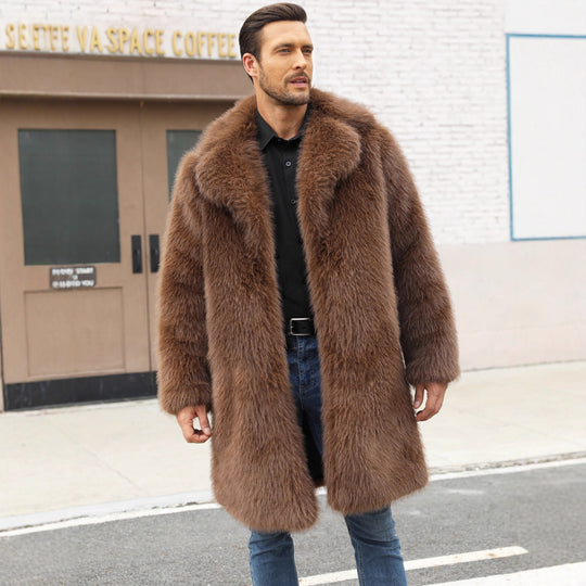 Herren Luxuriöse Kunstpelzjacke mit voluminösem Kragen EB