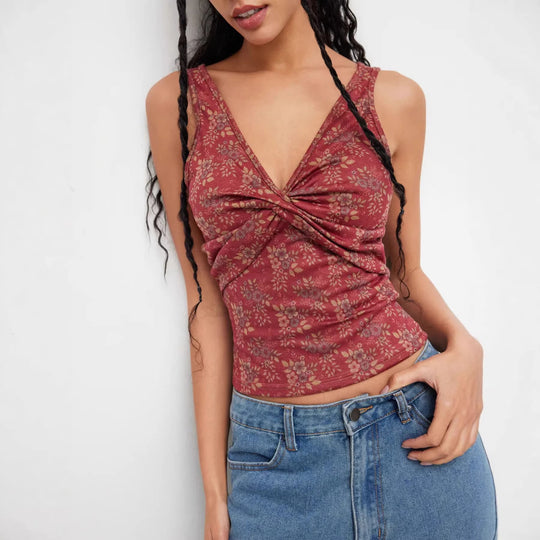 Damen Dekoratives Floral Top mit Raffungen EB
