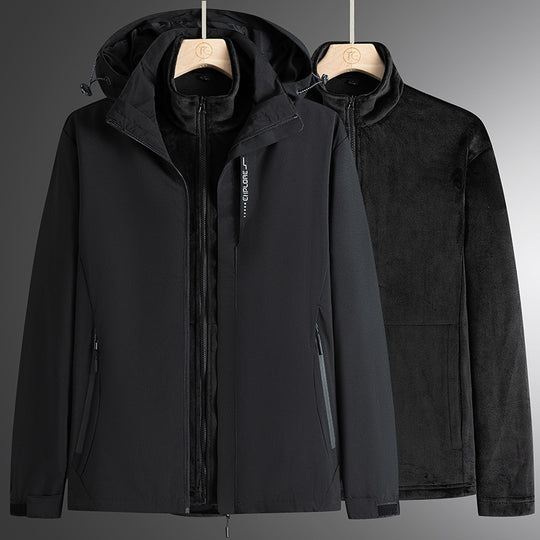 Herren modularer Softshell-Parka mit herausnehmbarer Fleece-Innenjacke, winddichter Außenhülle und verstellbarer Kapuze EB