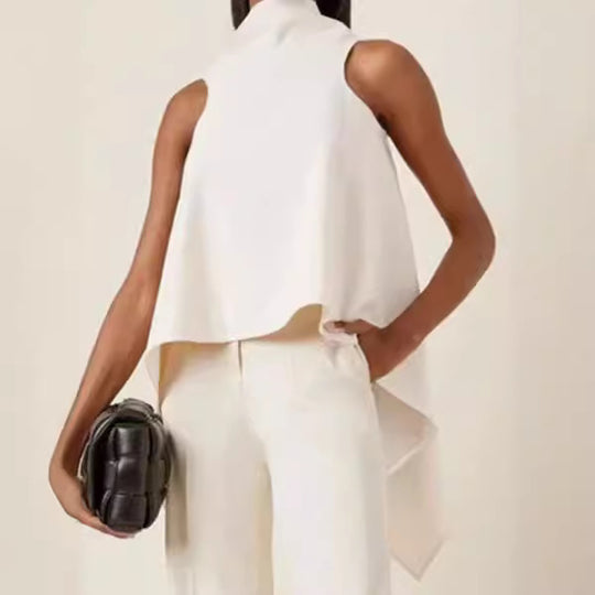 Damen ärmelloses Tunika mit asymmetrischem Schnitt und elegantem Kragen EB