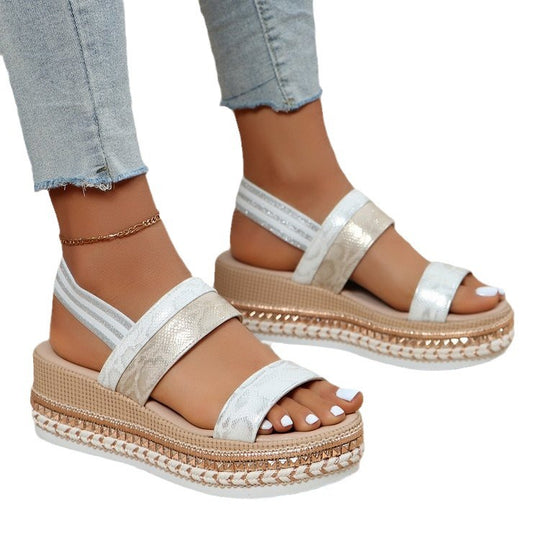 Damen Riemensandalen mit modischer Schmuckverzierung und Plateau-Rand EB
