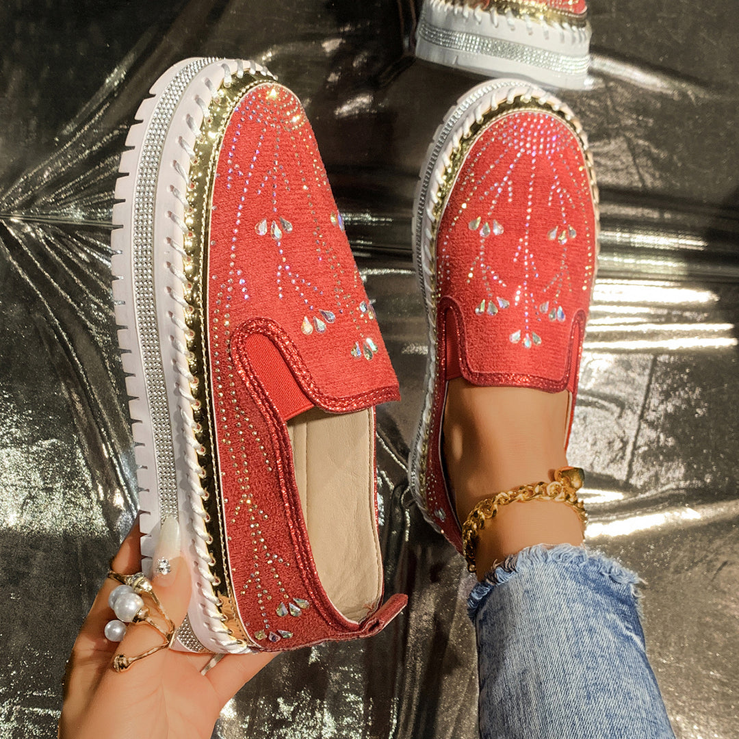 Damen Slip-On Sneakers mit funkelnden Applikationen und rutschfester Sohle EB