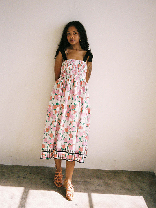 Damen Maxikleid mit floralem Print und elastischem Oberteil EB