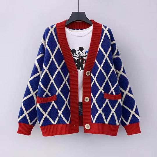 Damen Grobstrickcardigan mit Karomuster EB