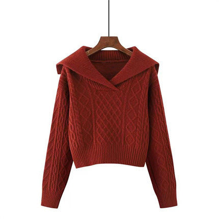 Damen Strickpullover mit weitem Kragen und raffiniertem Zopfmuster EB