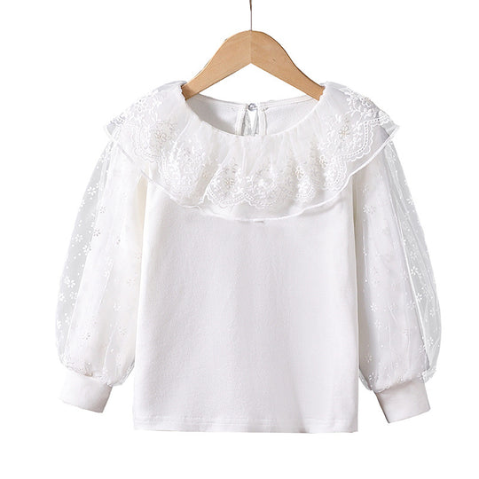 Mädchen Bluse mit floralem Tüllkragen und eleganten Puffärmeln EB
