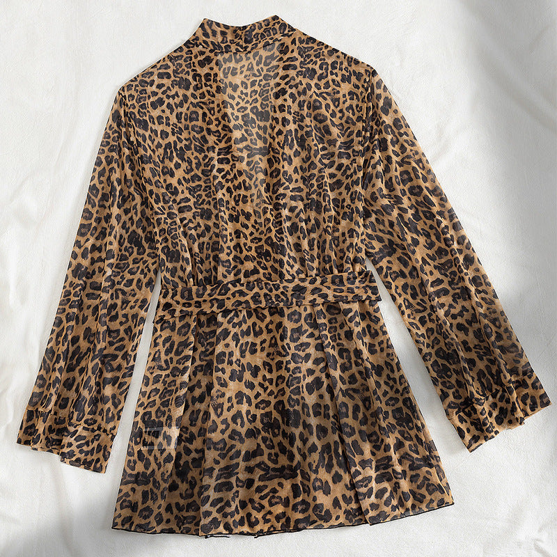 Damen luftiger Strandüberwurf mit trendy Leopardenprint EB