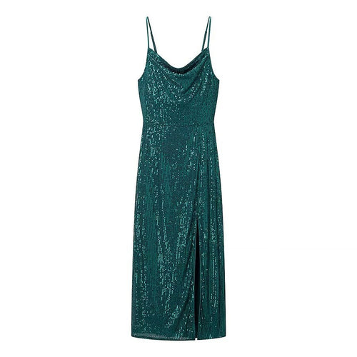 Damen Glamouröses Midikleid mit schimmerndem Stoff und bequemen Spaghettiträgern EB