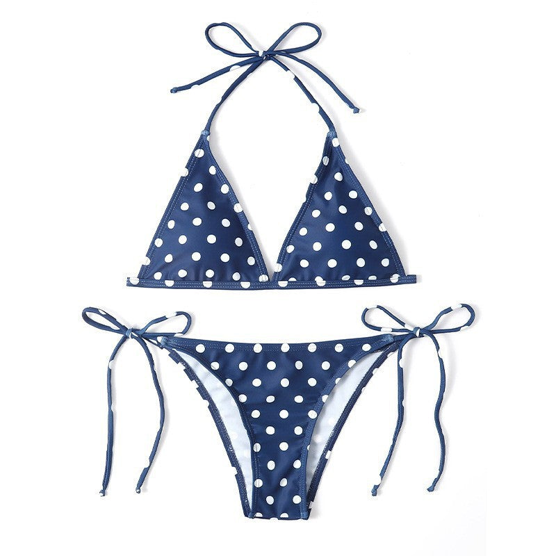 Damen Triangel-Bikini mit hochwertigem Punktmuster und verstellbaren Bändern EB