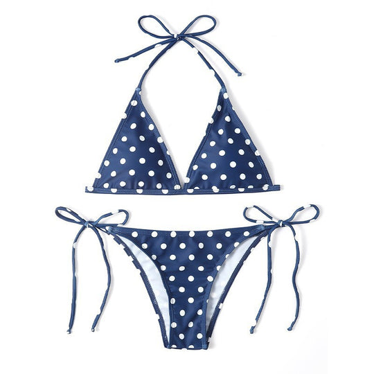 Damen Triangel-Bikini mit hochwertigem Punktmuster und verstellbaren Bändern EB