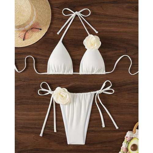 Damen Triangel-Bikini mit verspielten Blumenapplikationen EB