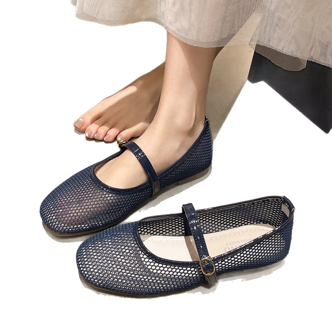 Damen Bequeme Mesh-Ballerinas mit verstellbarem Riemchen EB