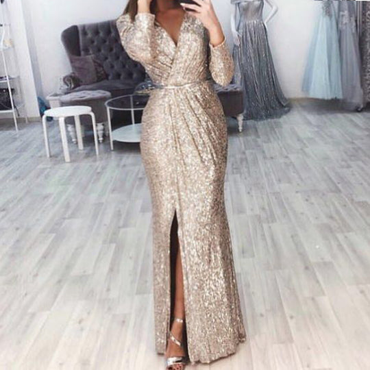 Damen Elegantes Wickelkleid mit Bein-Schlitz EB