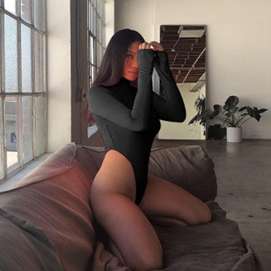 Damen Langarm-Bodysuit mit hohem Kragen und figurschmeichelndem Schnitt EB