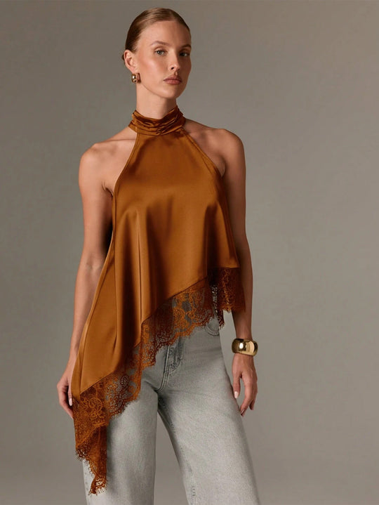 Damen Satin-Oberteil mit raffinierten Spitzenakzenten EB