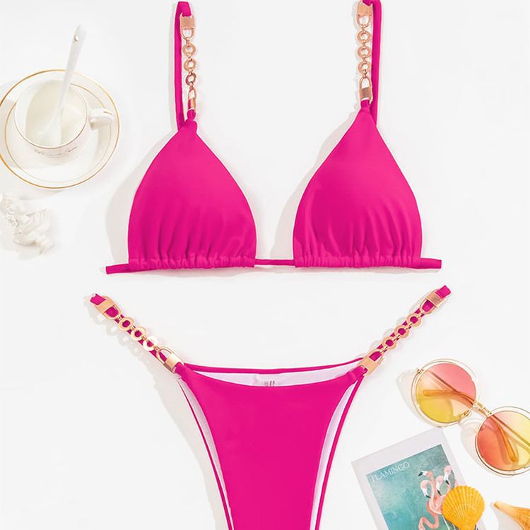 Damen Triangel-Bikini mit dekorativen Kettendetails EB