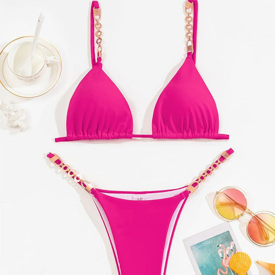 Damen Triangel-Bikini mit dekorativen Kettendetails EB