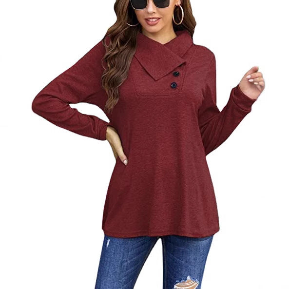 Damen Lässiges Oberteil mit asymmetrischem Kragen und Knopfdetail EB