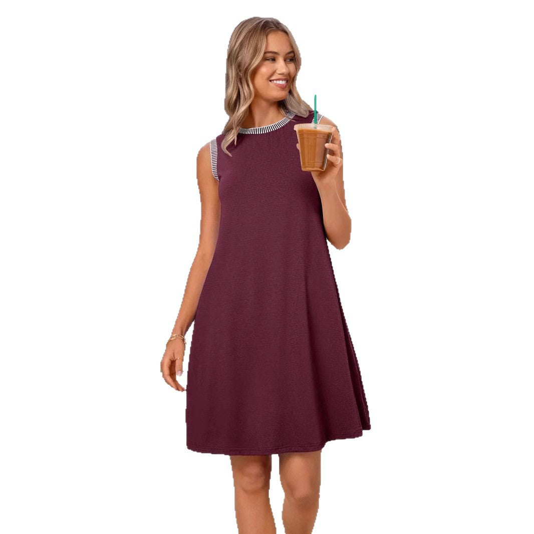 Damen Freizeitkleid mit modischen Streifenarmlöchern und lockerem Schnitt EB