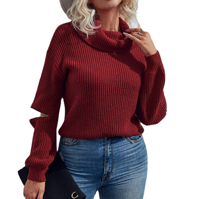 Damen modischer Rollkragenpullover mit strukturierter Optik und luftigen Ärmeln EB