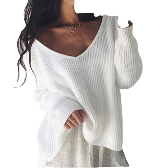 Damen lässiger Oversized Pullover mit asymmetrischem Schnitt und tiefem Rundhalsausschnitt EB