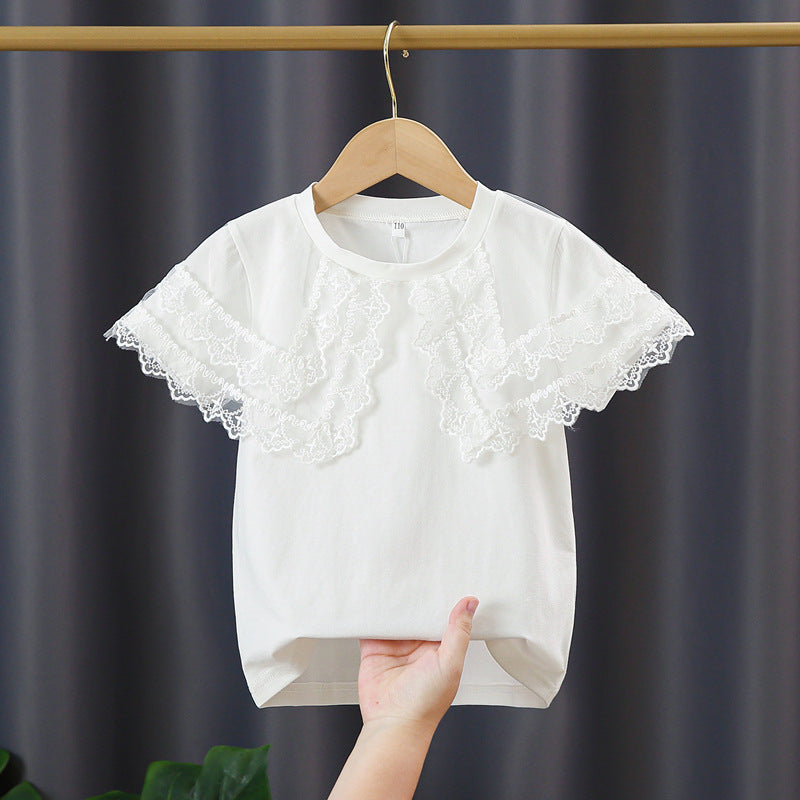 Mädchen T-Shirt mit Spitzenärmeln EB