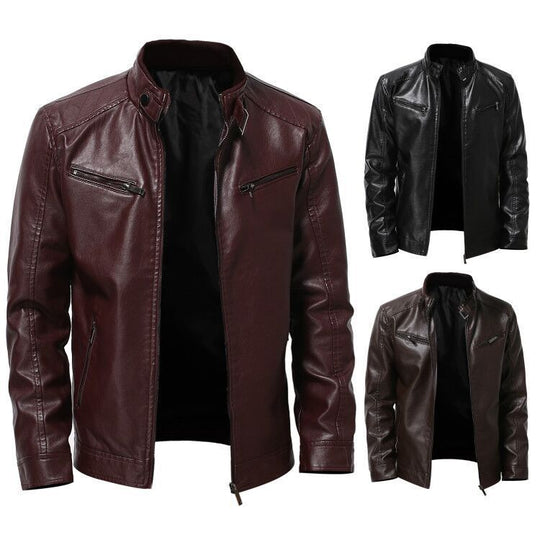 Herren stylische Kunstleder-Motorradjacke im Biker-Stil EB