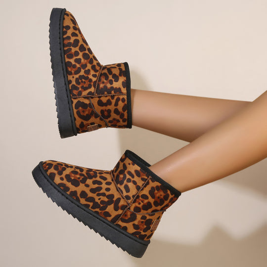 Damen Modische Winterboots mit weichem Innenfutter und Leo-Muster EB