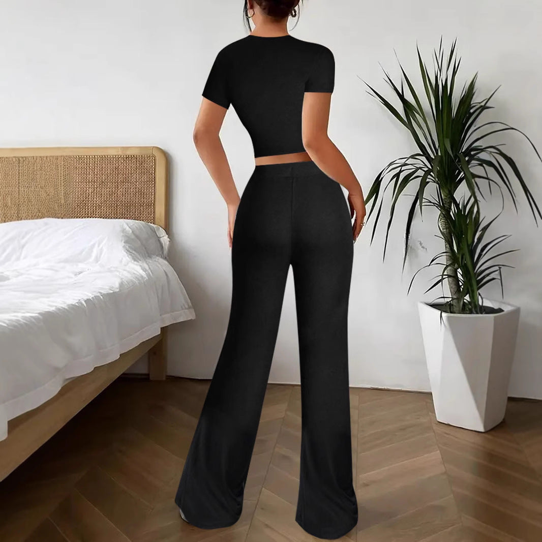 Damen lässiges Oberteil und weite Hose Set EB