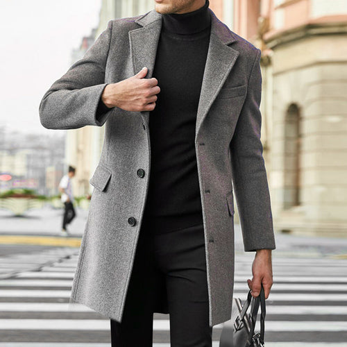 Herren nan eleganter Wollmantel mit schmaler Passform, Reverskragen und praktischen Innentaschen EB