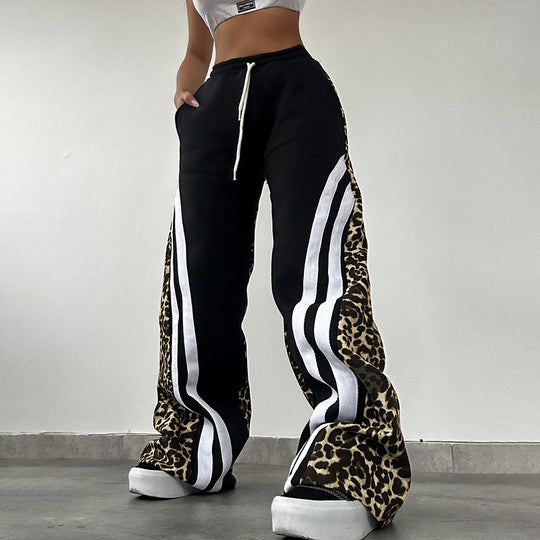 Damen Sportliche Sweatpants mit Leomuster und seitlichen Streifen EB