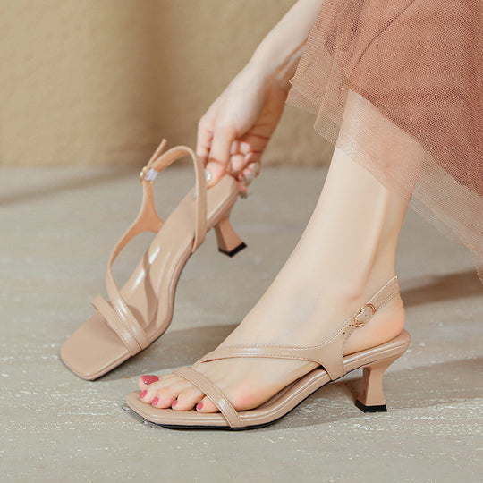 Damen elegante Slingback Sandalen mit designer Riemen und stilvollem Absatz EB