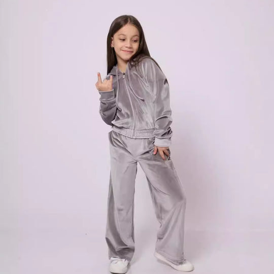 Damen Fleece-Loungewear-Anzug mit Kapuze und elastischem Bund EB