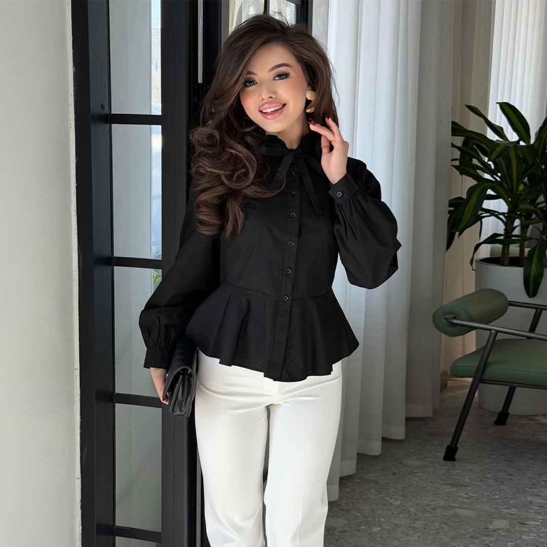 Damen Bluse mit Rüschendetail und schmeichelndem Schnitt EB