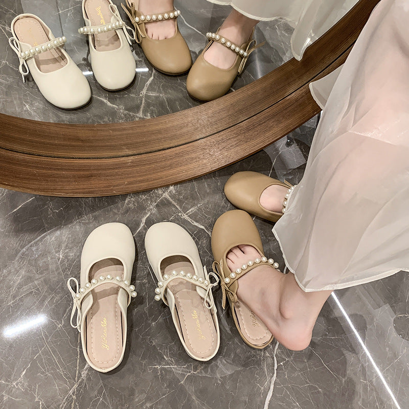 Damen praktische Ballerina-Schuhe mit Perlenverzierung EB