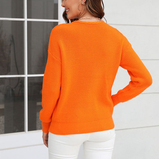 EB | Schlichter Einfarbiger Strickpullover Mit Rundhals