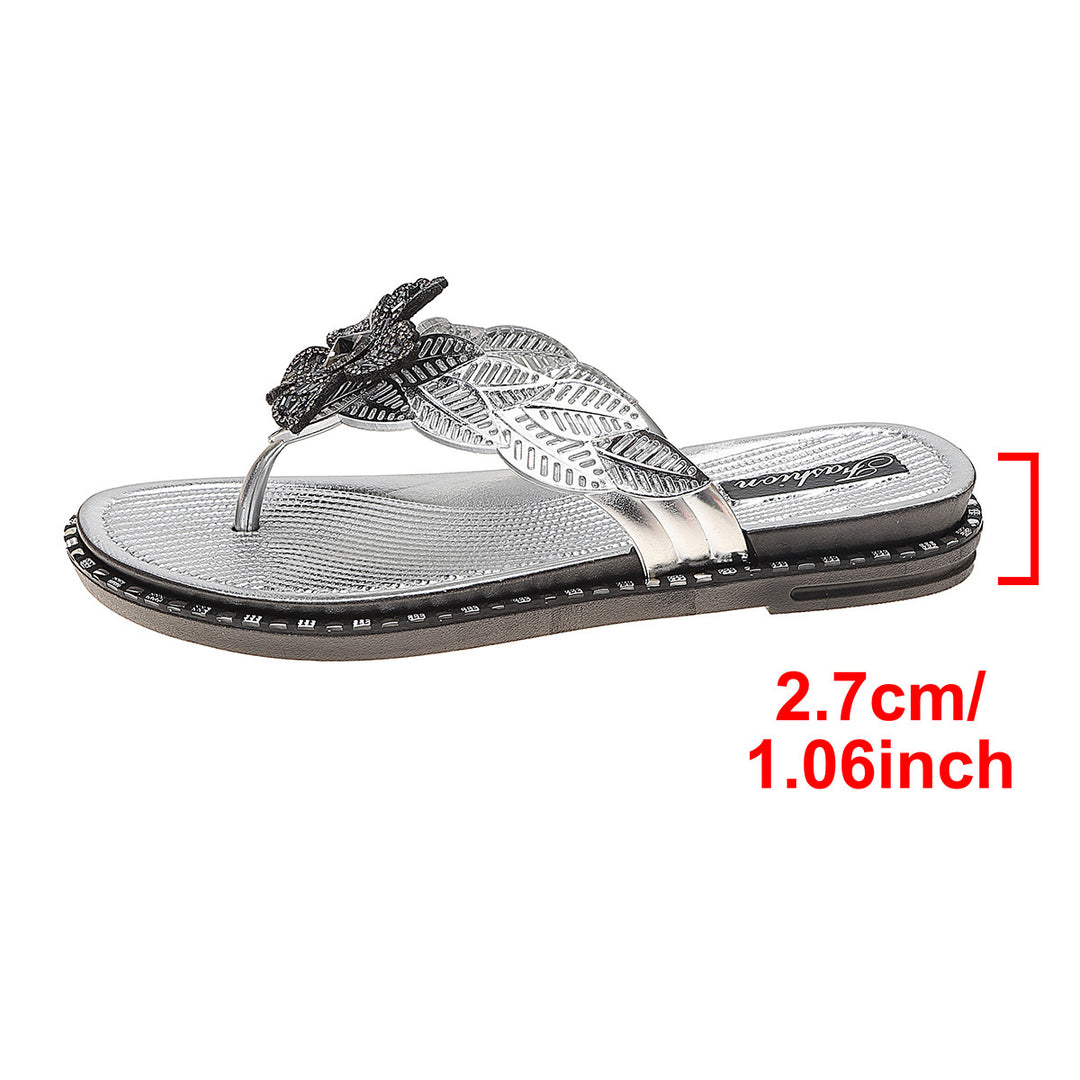 Damen modische Zehentrenner-Sandalen mit funkelndem Blumenschmuck EB