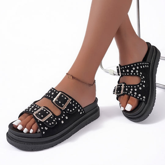 Damen Komfortable Riemensandalen mit modischem Glitzerakzenten und verstellbaren Schnallen EB