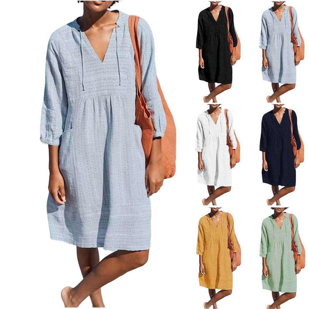 Damen lässiges Sommerkleid mit Kapuze und Taschen EB