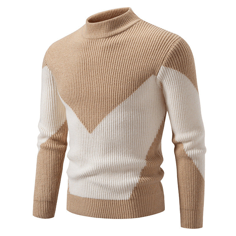 Herren nan gerippter Feinstrickpullover mit Stehkragen und kontrast-Blockdesign EB