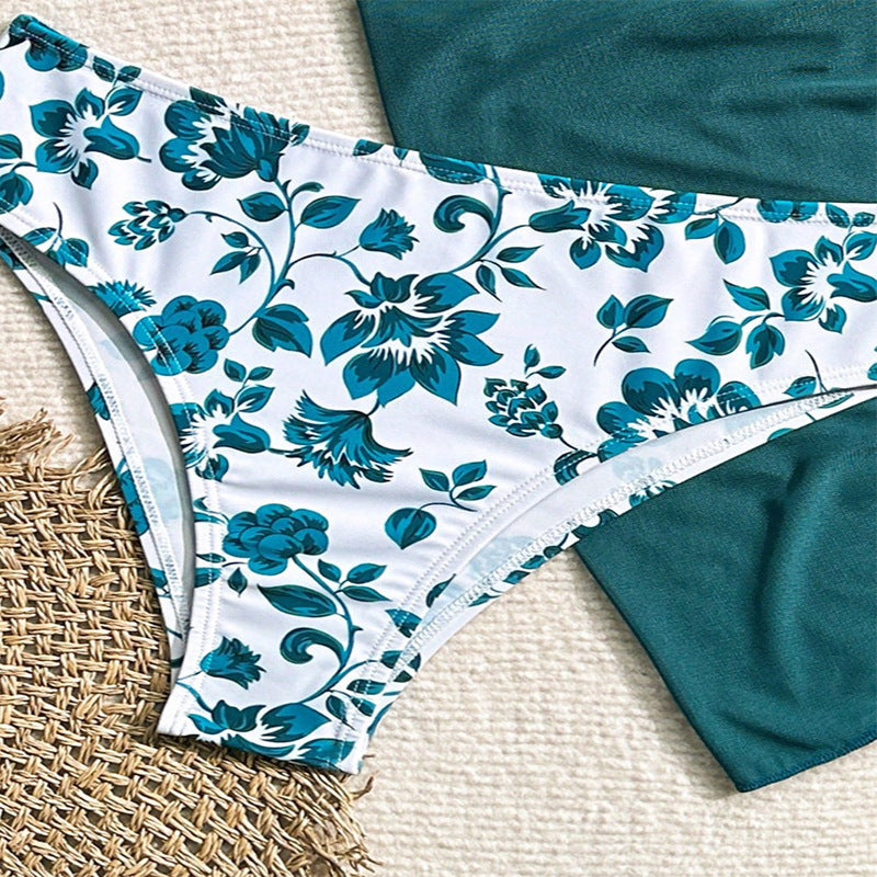 Damen Triangel-Bikini-Set mit floralem Wickelrock EB