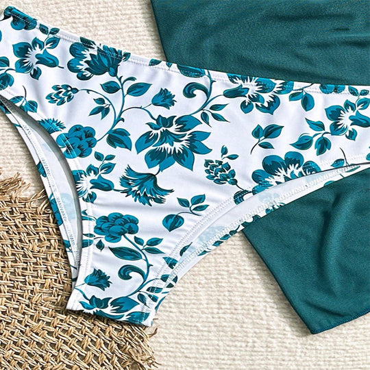Damen Triangel-Bikini-Set mit floralem Wickelrock EB