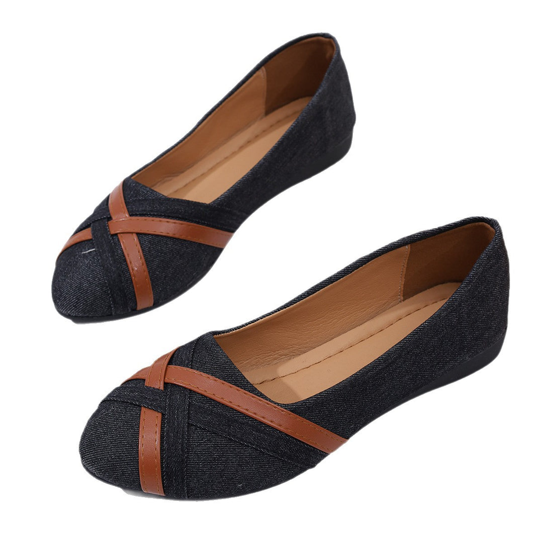 Damen Ballerinas aus Denim mit eleganten Lederapplikationen EB