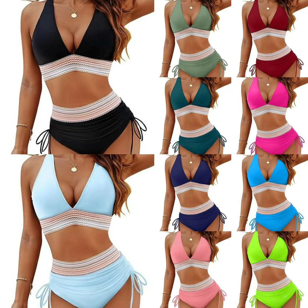 Damen Bikiniset mit verstellbarem Bund und sportlichem V-Ausschnitt EB