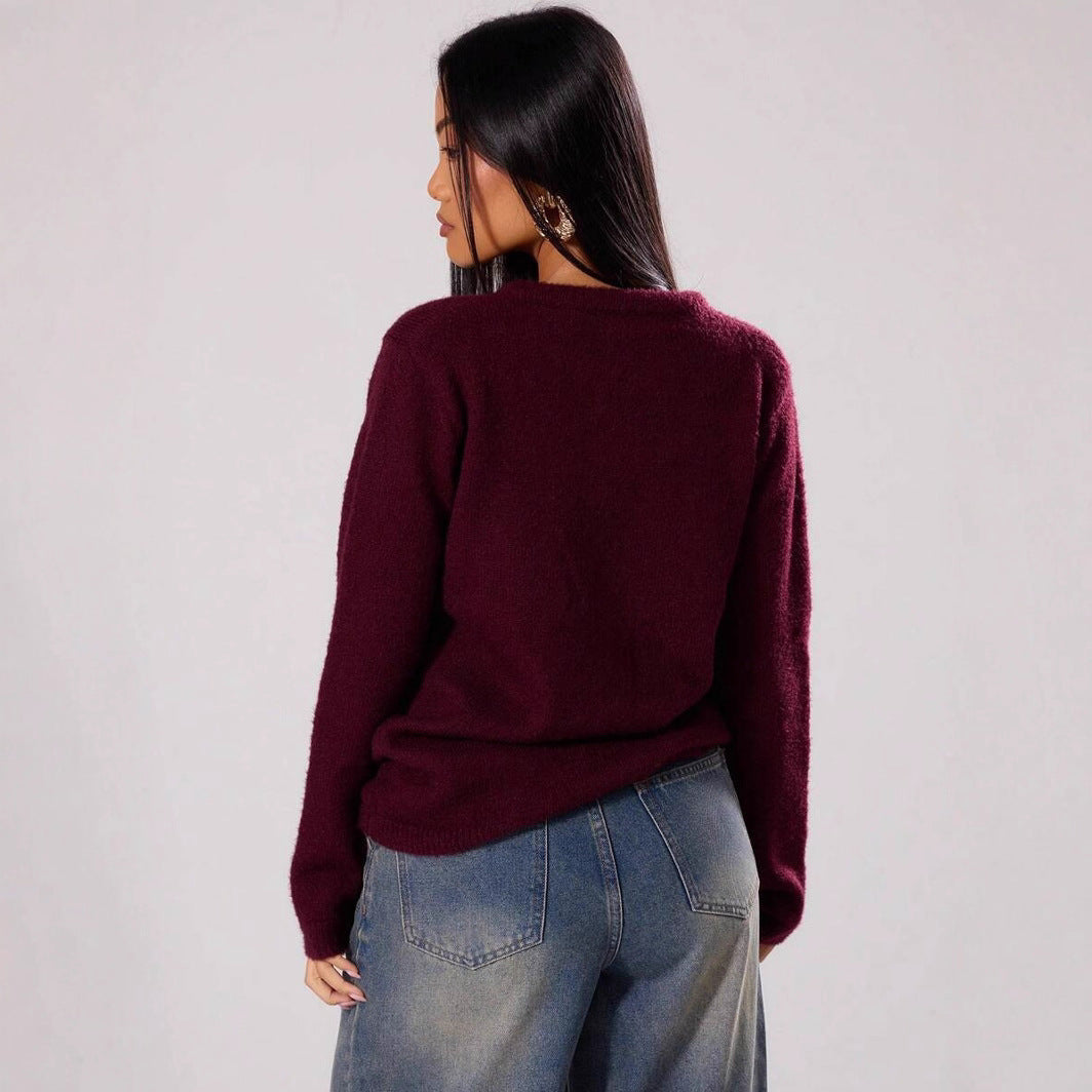 Damen weich gestrickte Knopfpullover EB