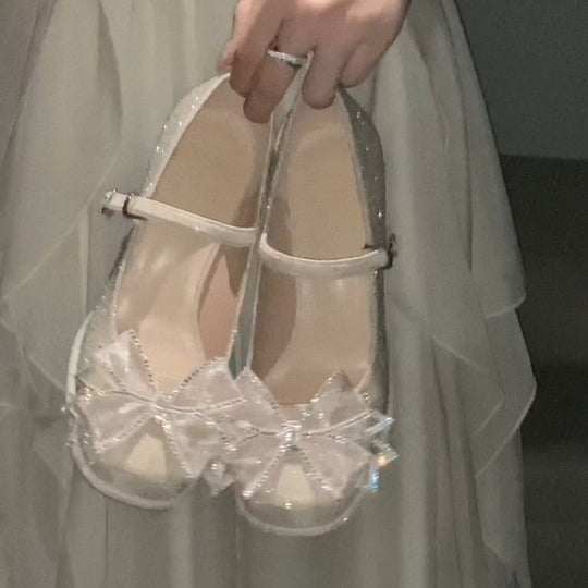 Damen elegante Ballerinas mit funkelnder Schleifenapplikation EB