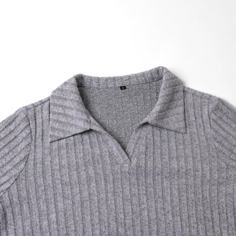 Damen Strickpullover mit klassischem Kragen und Rippstruktur EB
