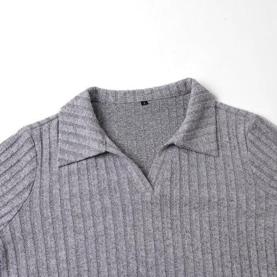 Damen Strickpullover mit klassischem Kragen und Rippstruktur EB