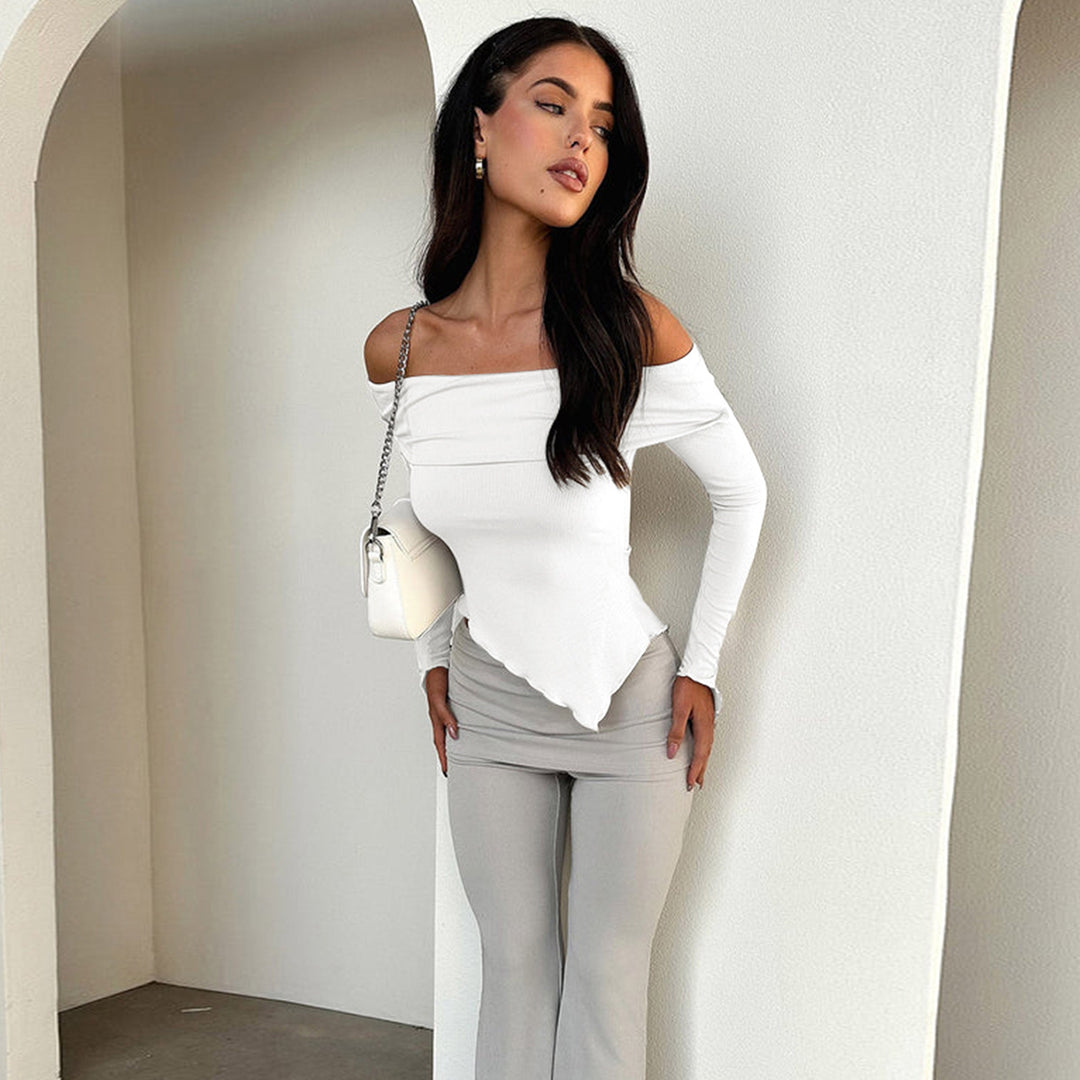 Damen Off-Shoulder Shirt mit eleganten Trompetenärmeln EB