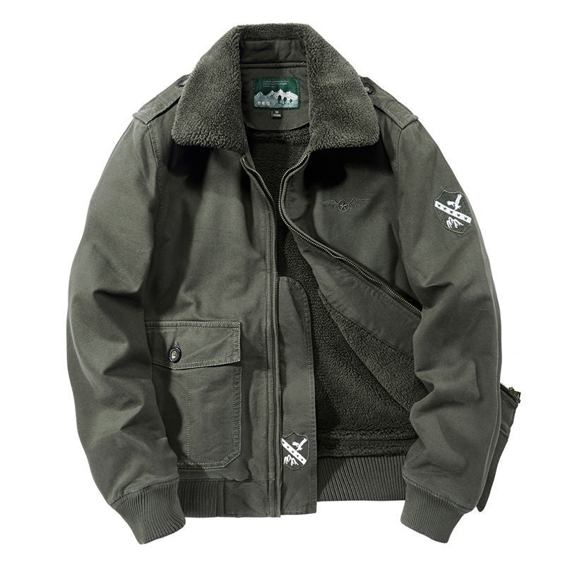 Herren Bomber-Fieldjacke mit durchgehendem Sherpa-Futter, Schulterklappen und verdecktem Zwei-Wege-Reißverschluss EB